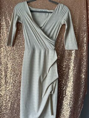 Chiara Boni Light Beige Wrap-Effect Midi Dress